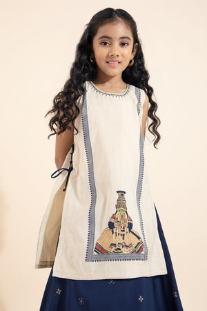 Kathakali Printed Kids Skirt set- Off-White & Blue