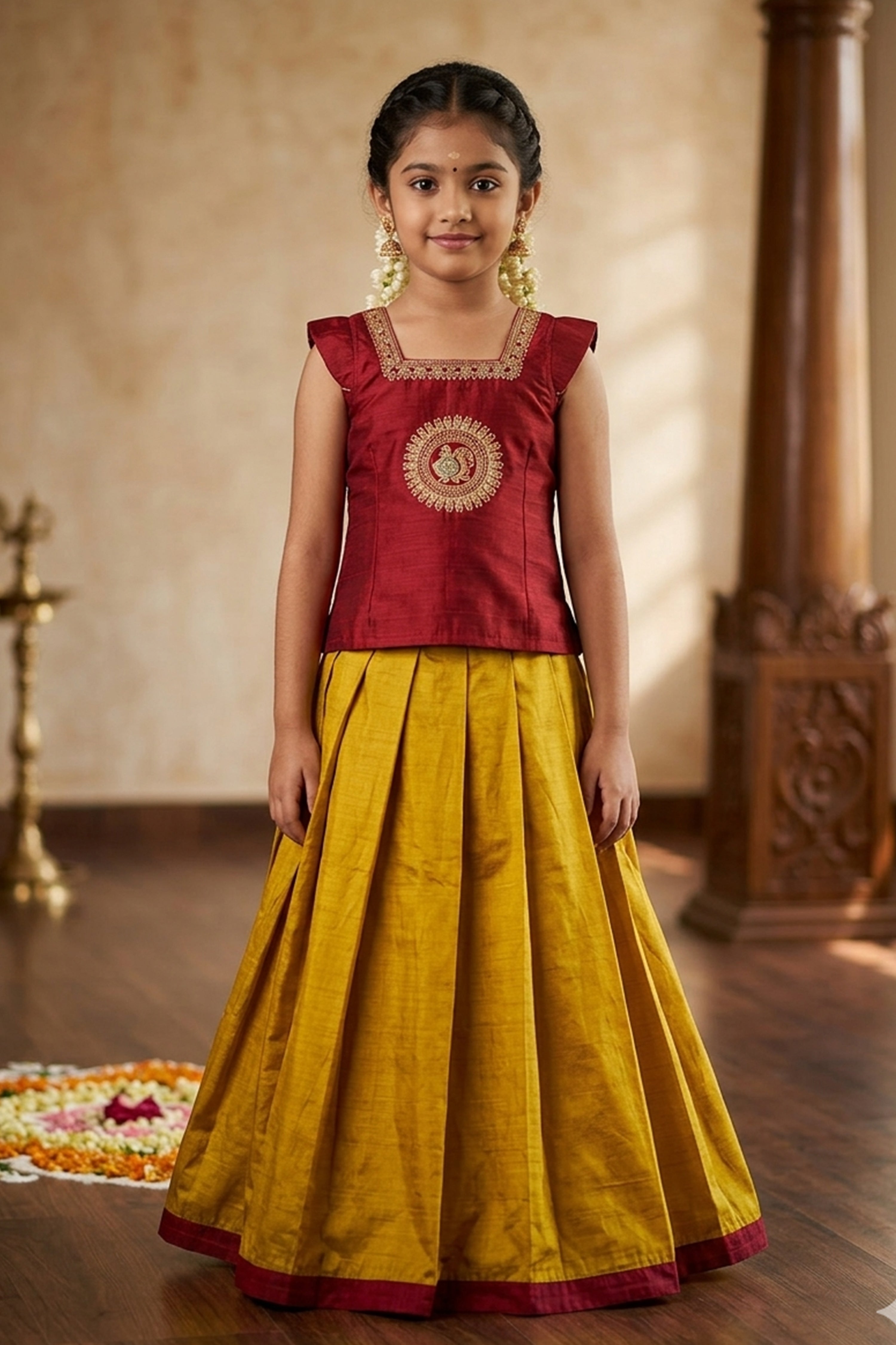 RED PEACOCK EMBROIDERED SKIRT SET
