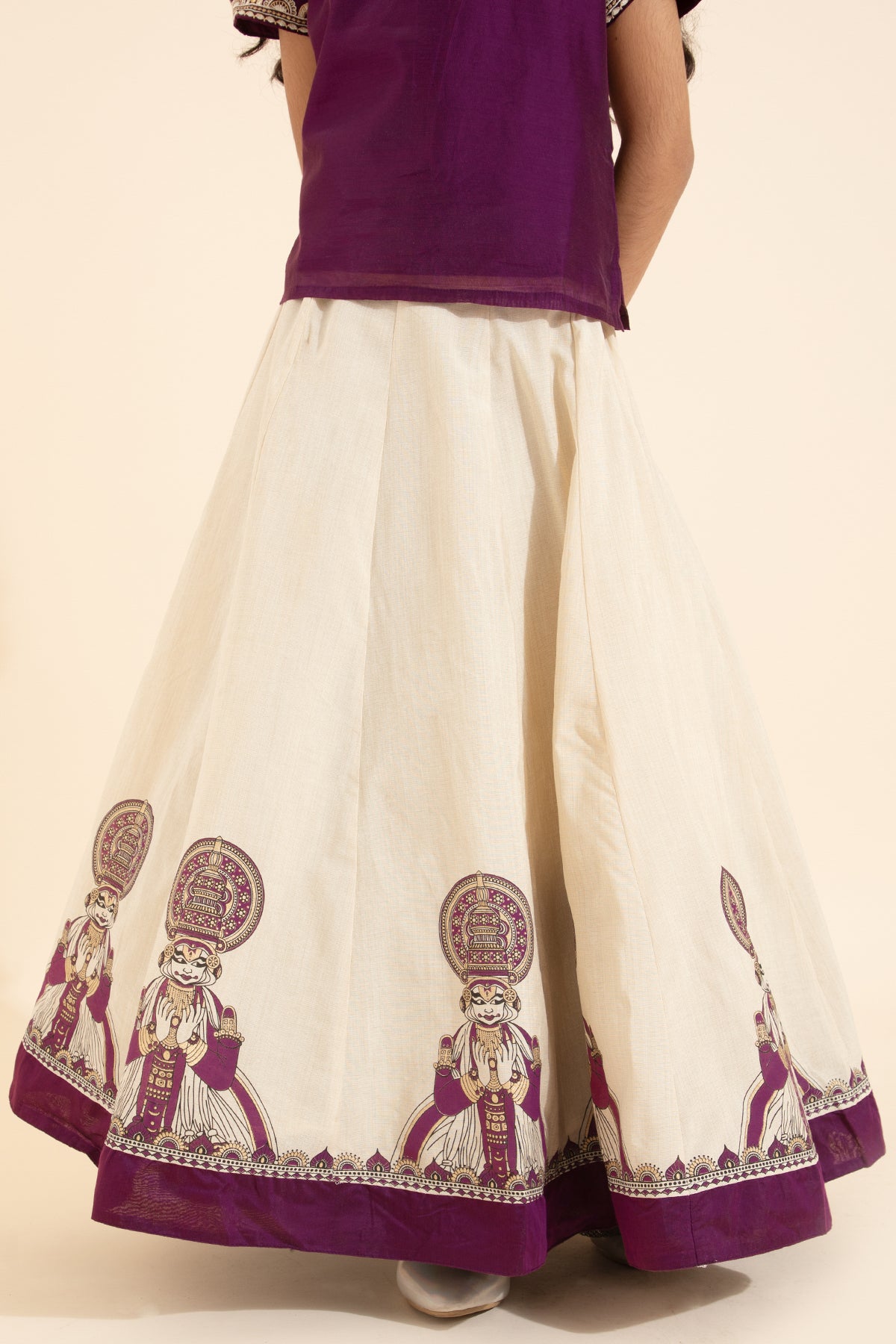 Kathakali Printed Embroidered Kids Skirtset - Burgundy & Off- White