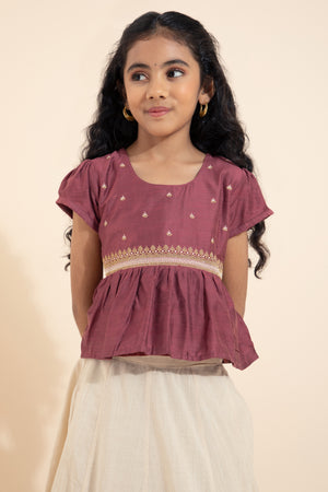 Mohiniyattam Printed Skirtset - Mauve & Off-White