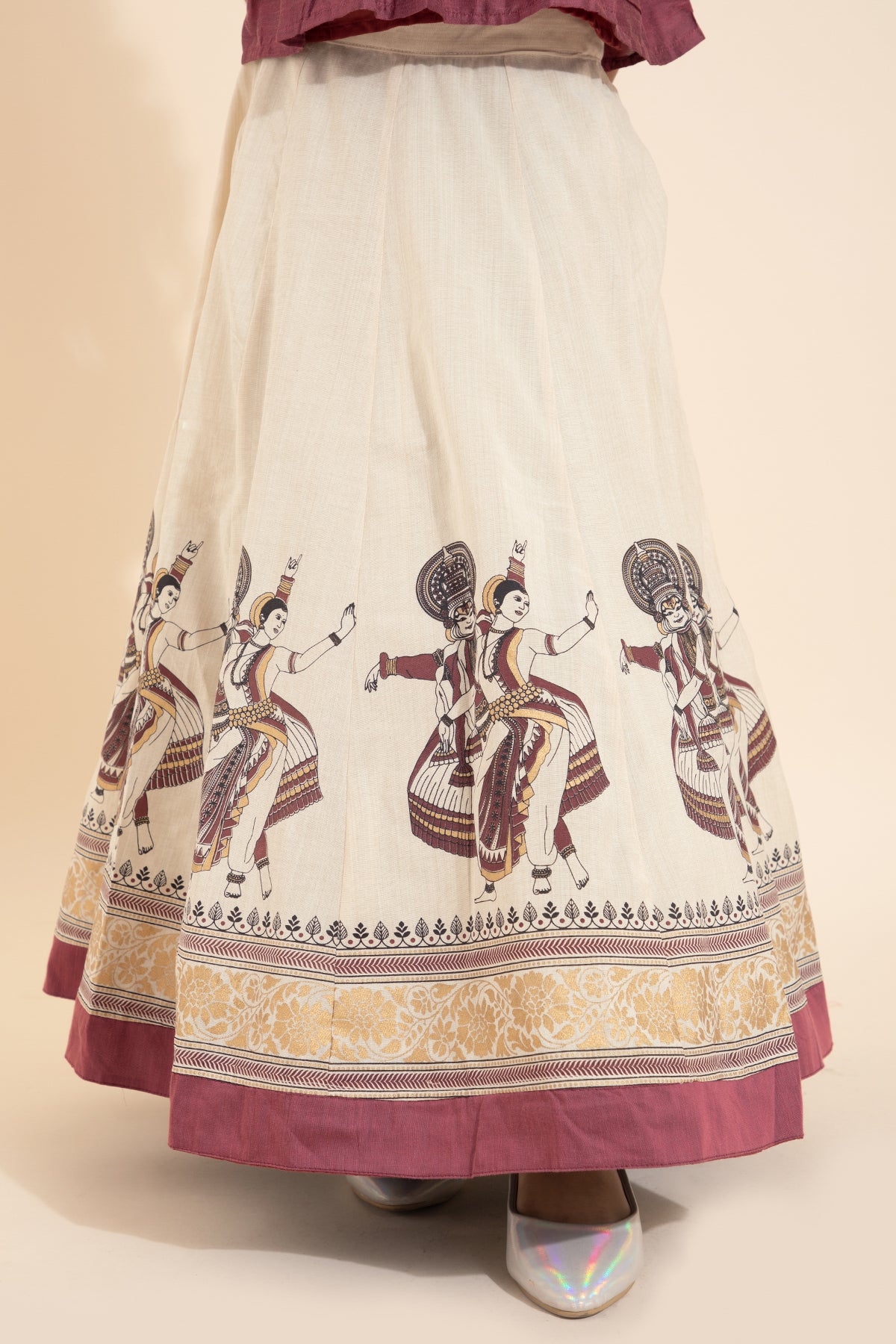 Mohiniyattam Printed Skirtset - Mauve & Off-White