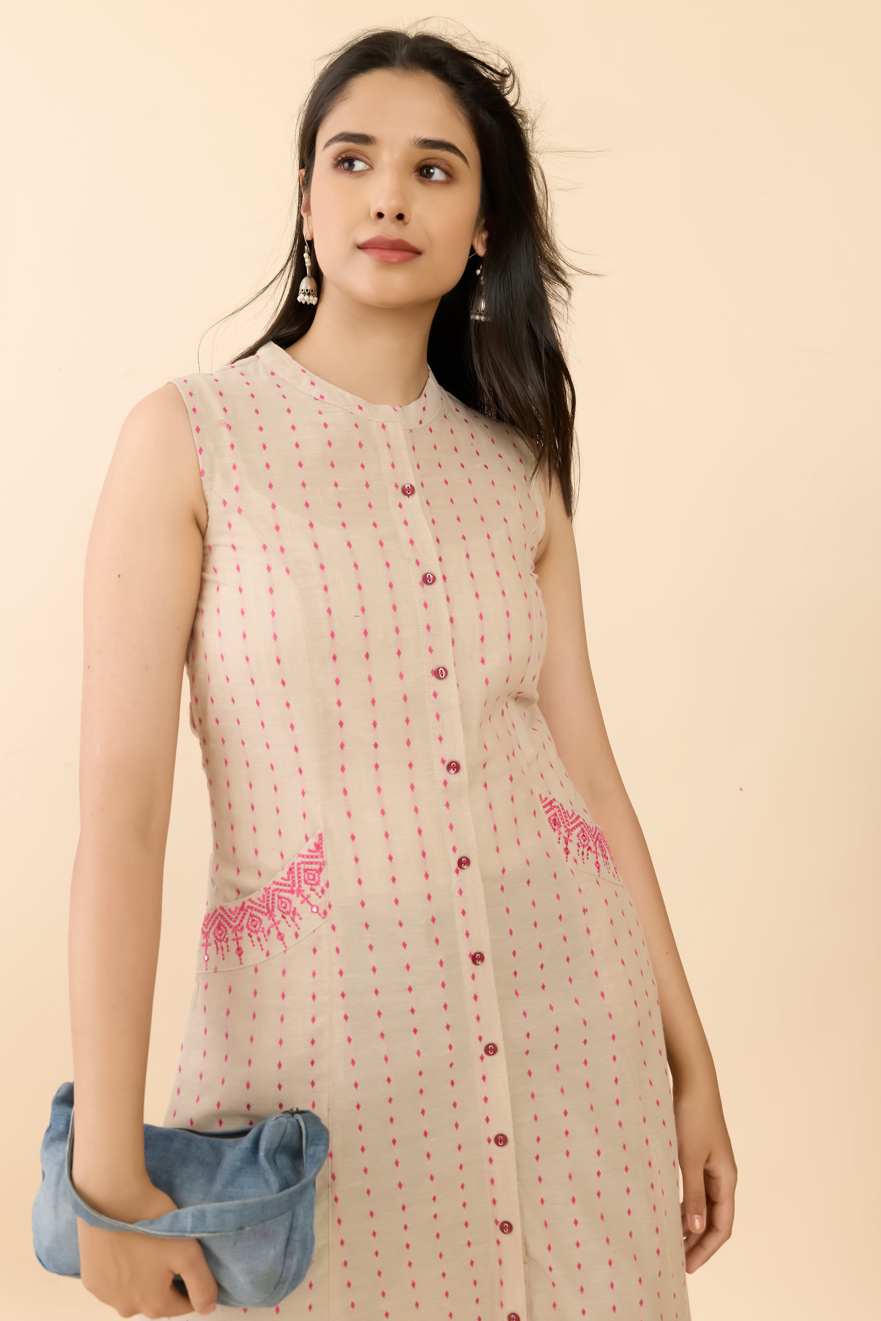 BEIGE DOBBY STRAIGHT CUT KURTA
