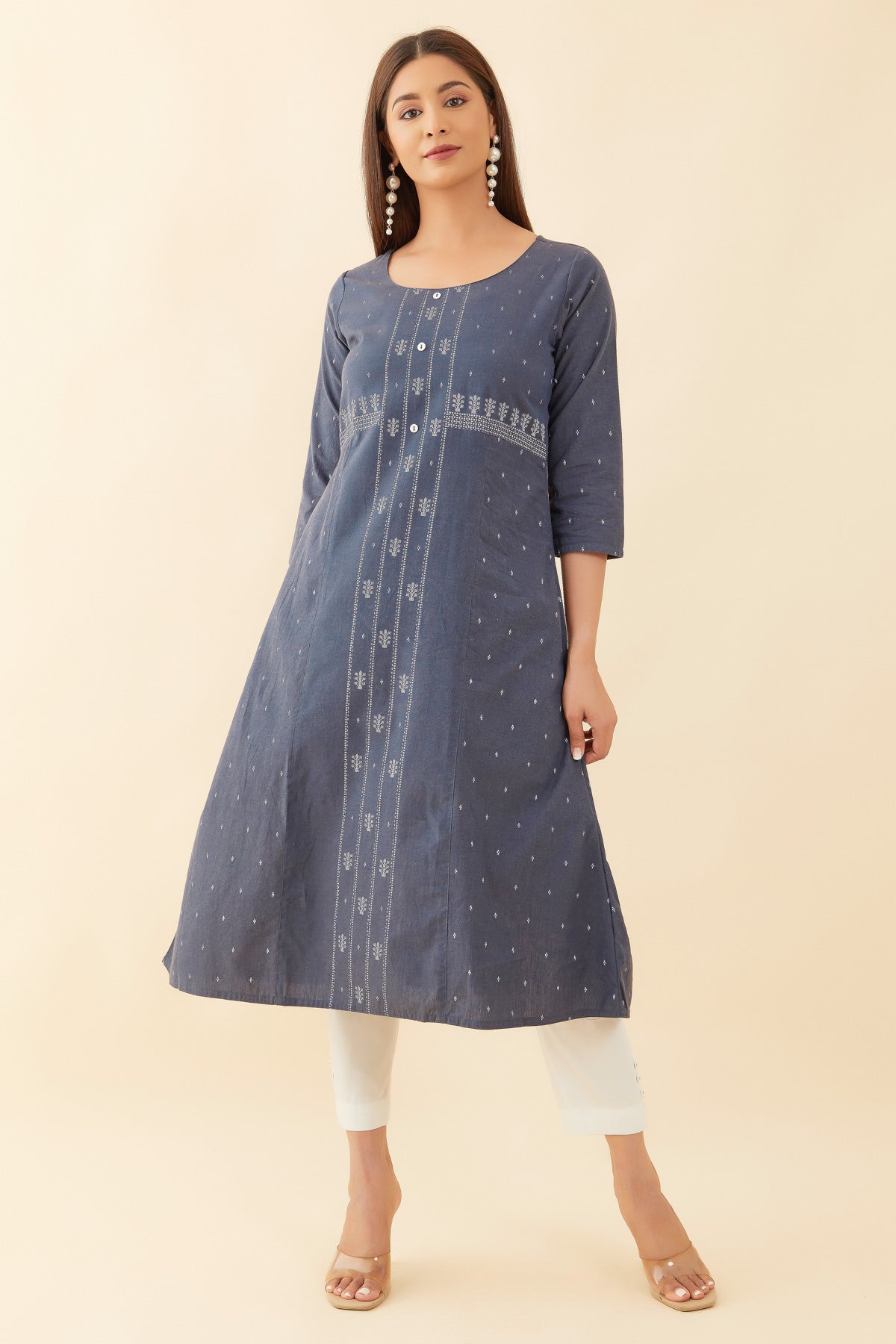 All Over Geometric Print Kurta Grey