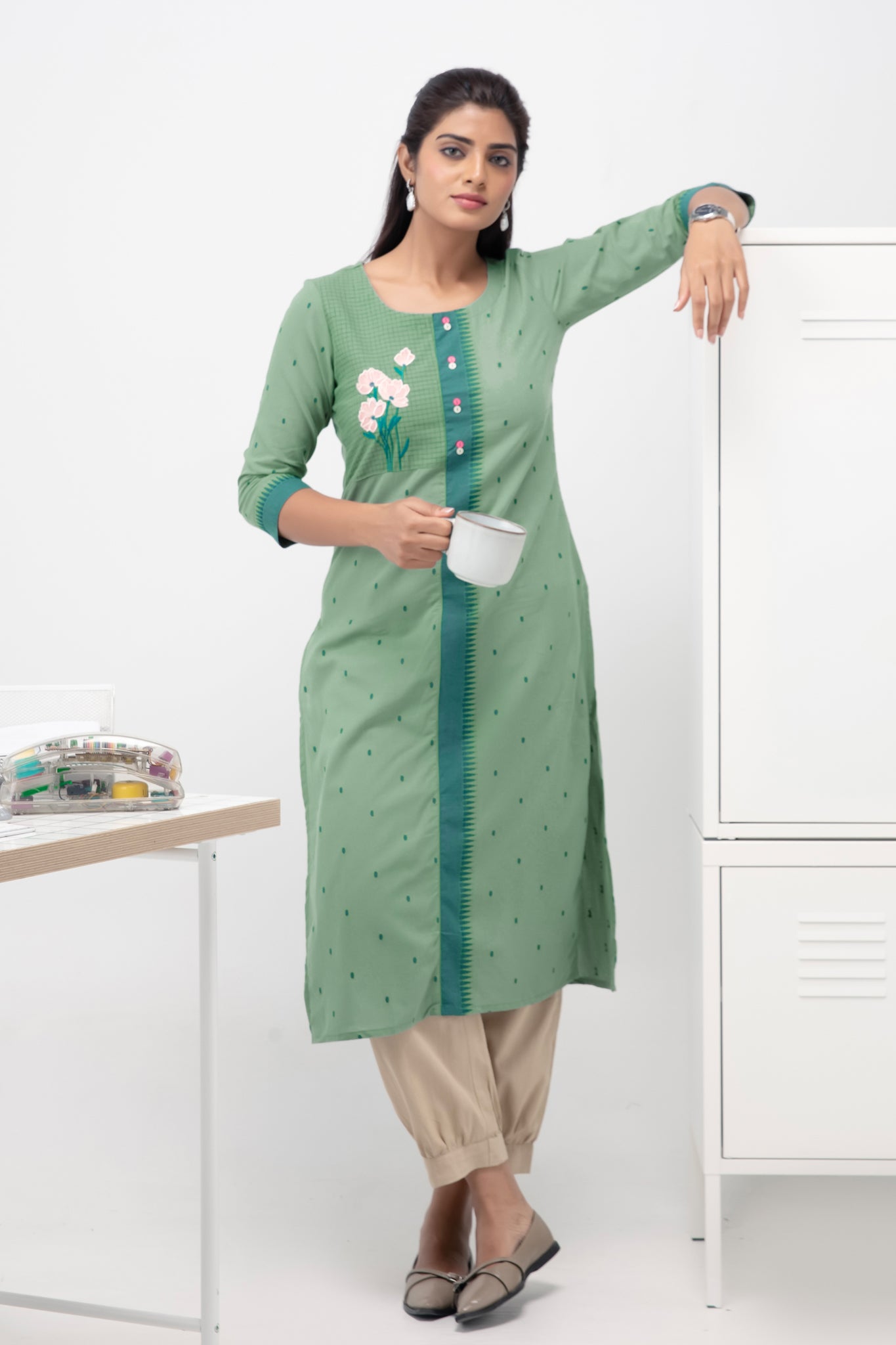 Green Dobby Cotton Kurta
