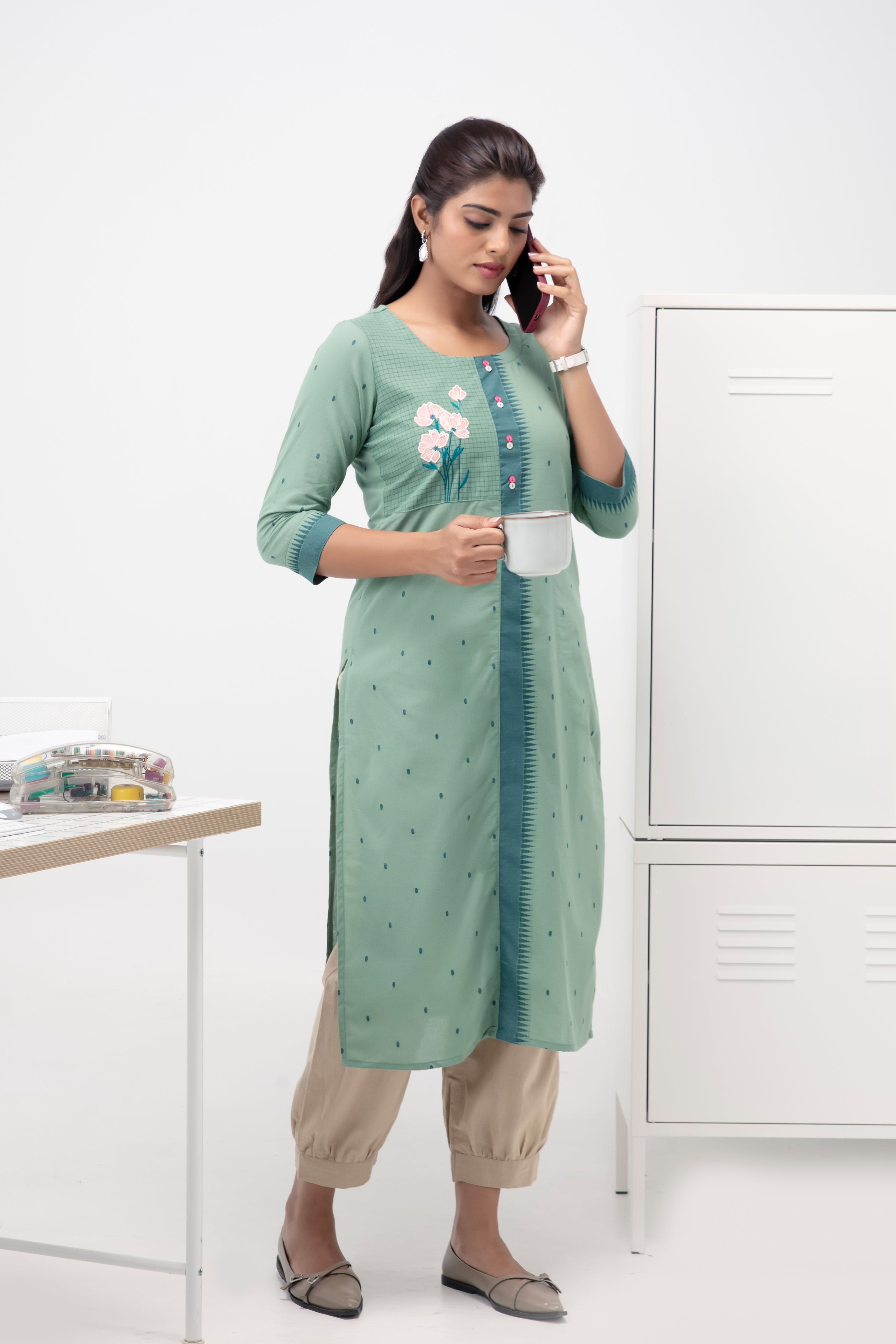 Green Dobby Cotton Kurta