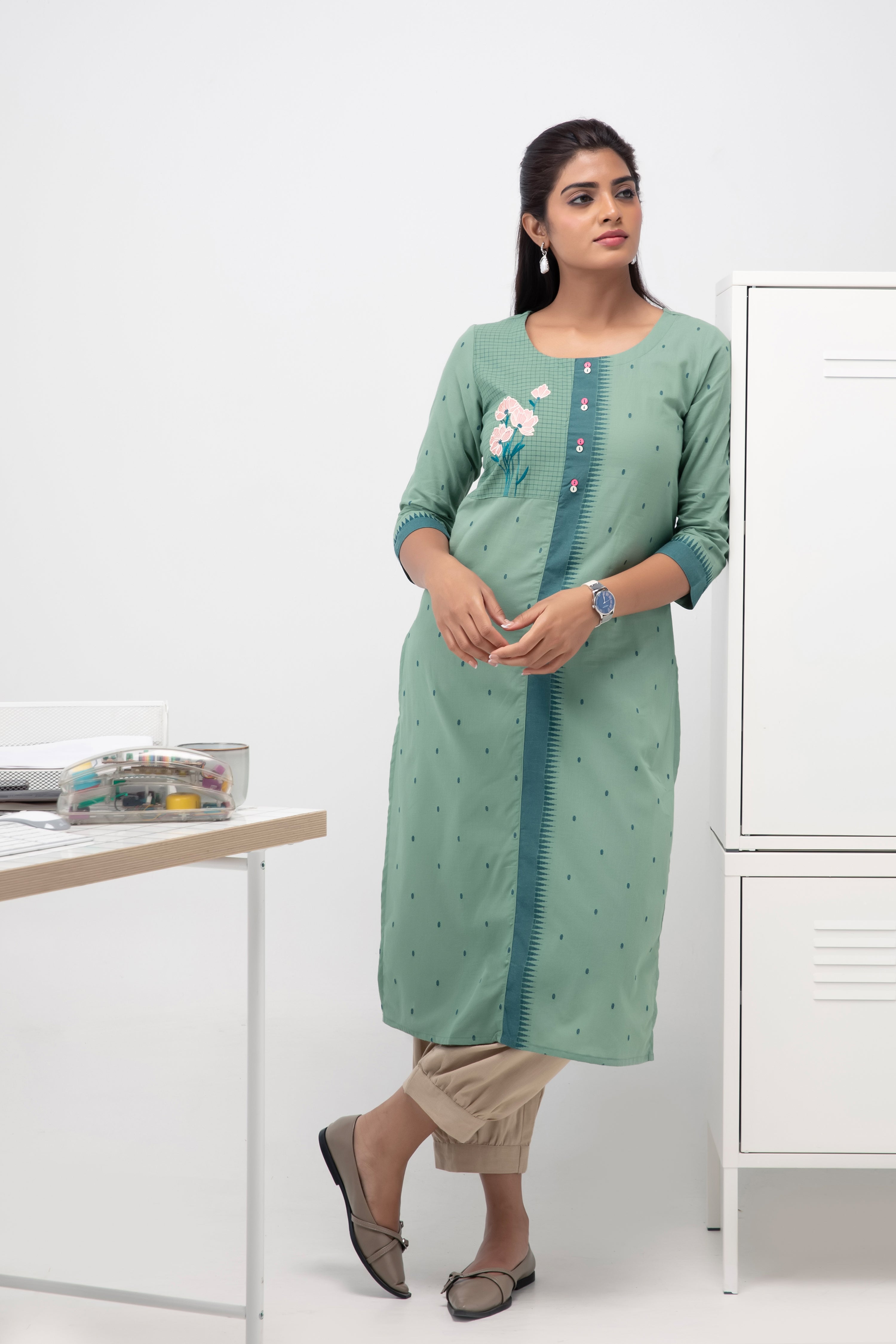 Green Dobby Cotton Kurta