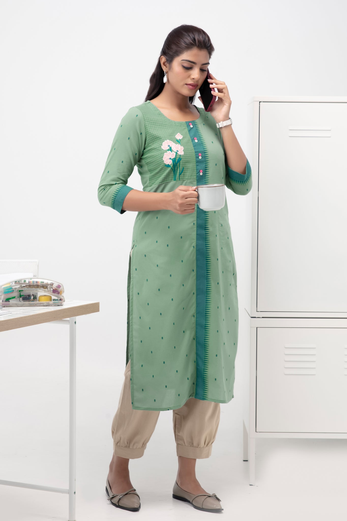 Green Dobby Cotton Kurta