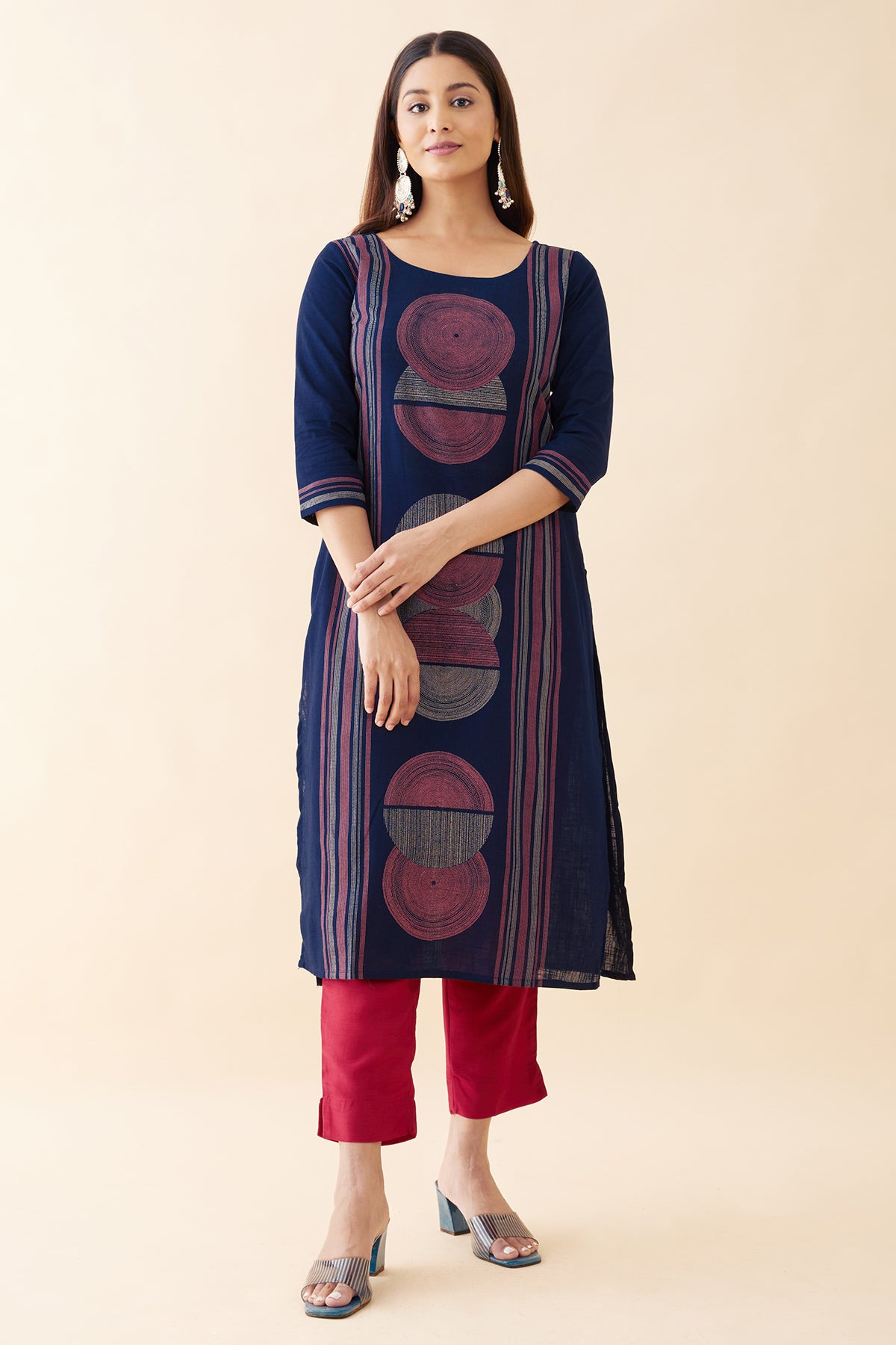 Geometric Printed Kurta - Navy Blue