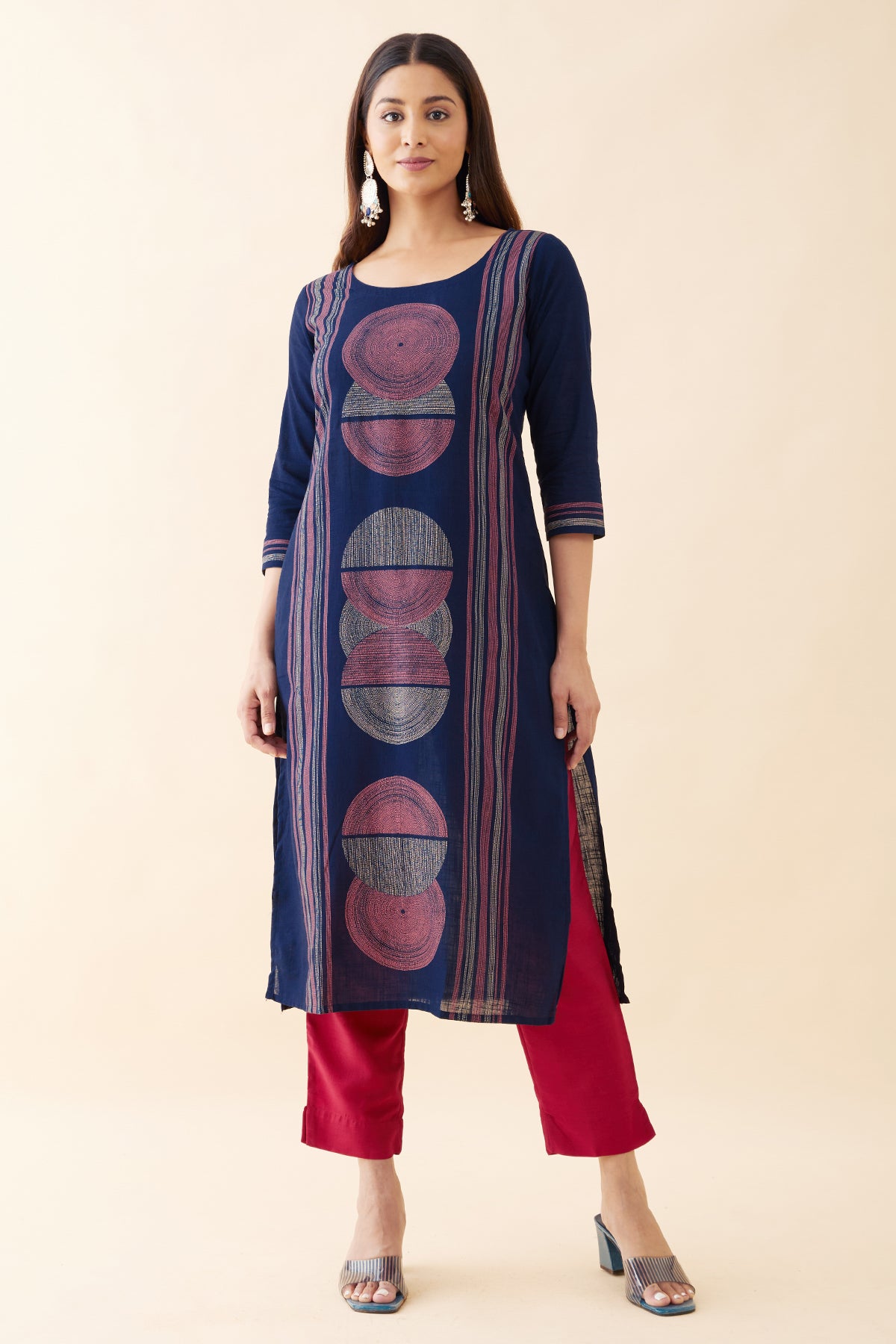 Geometric Printed Kurta - Navy Blue