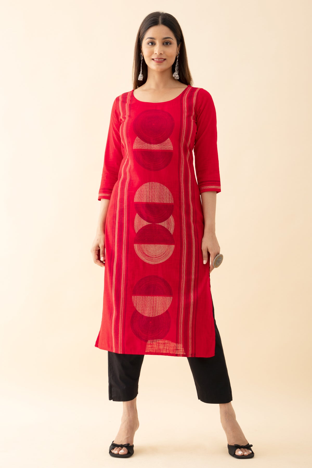 Geometric Printed Kurta - Red