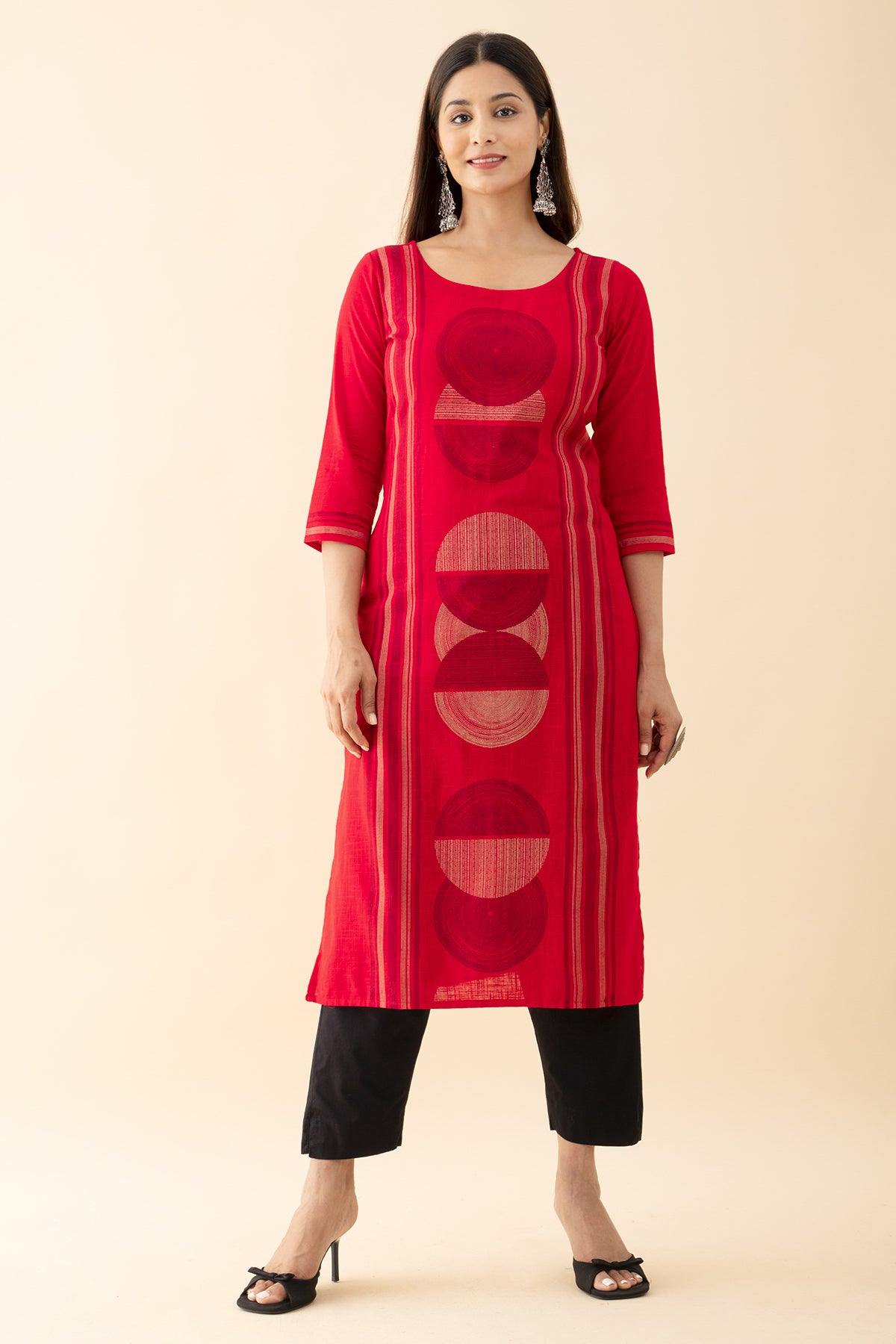 Geometric Printed Kurta - Red