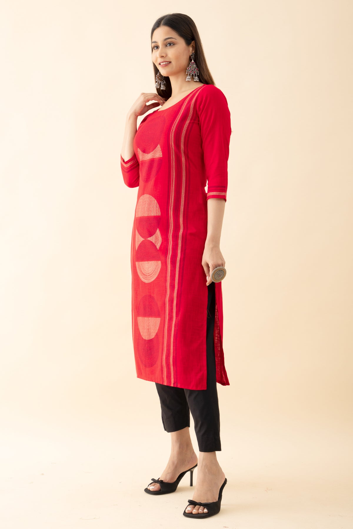 Geometric Printed Kurta - Red