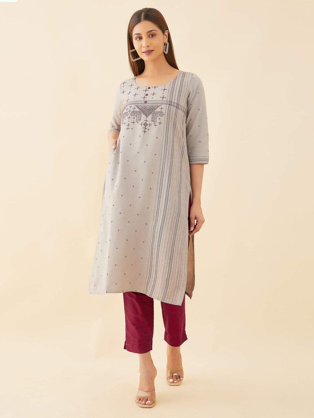 All Over Geometric Print Kurta Grey