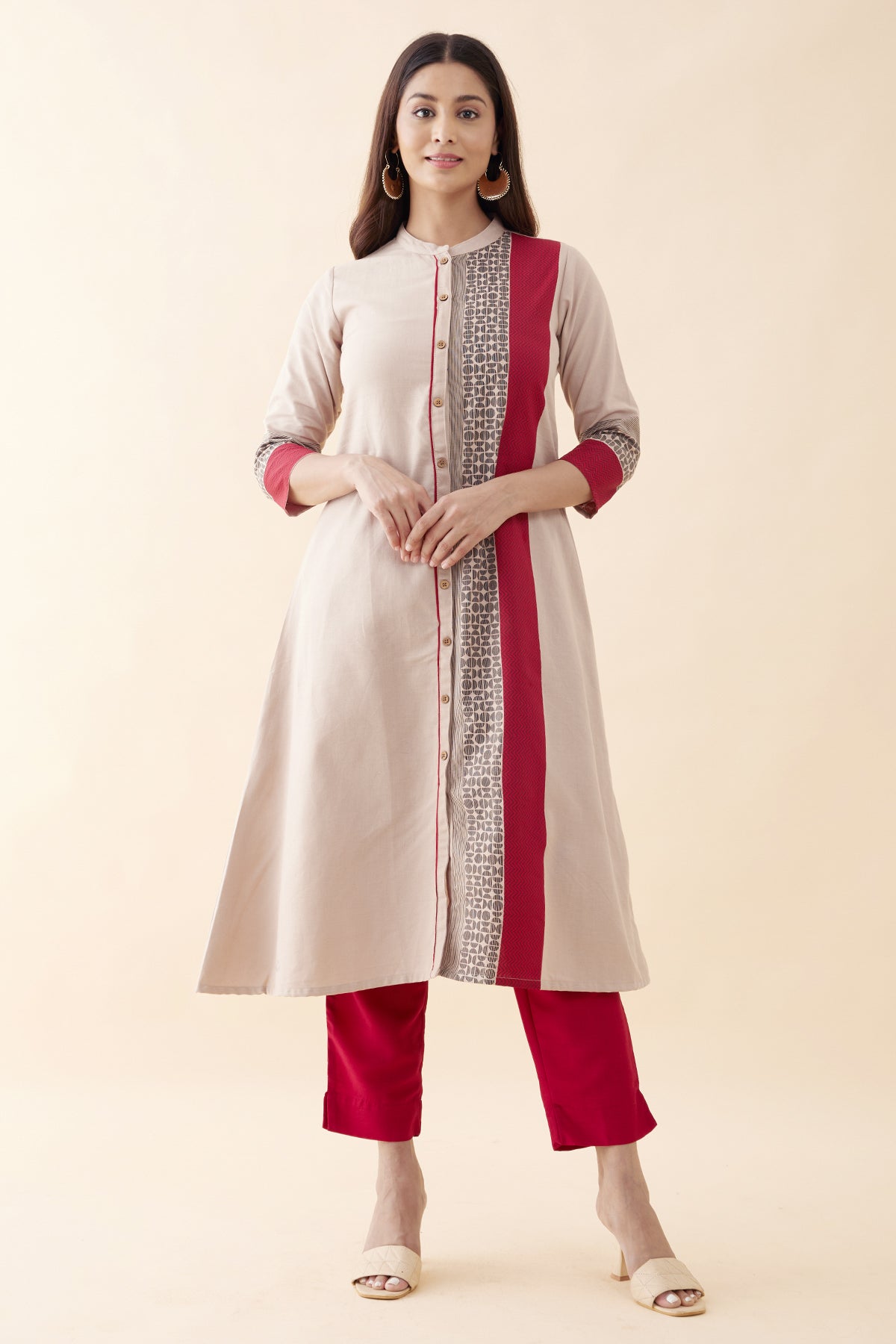 Contemporary Geometric Printed Kurta - Beige