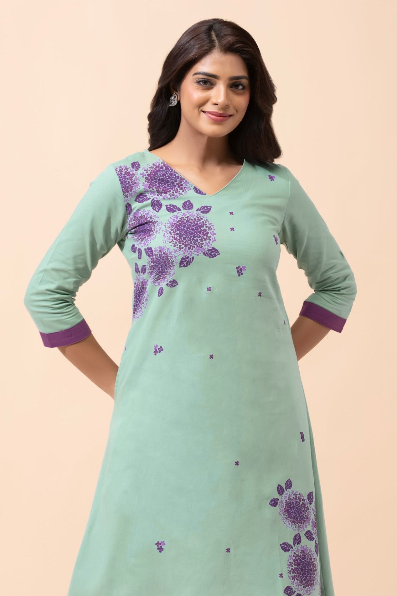 Turquoise Floral Cotton Kurta