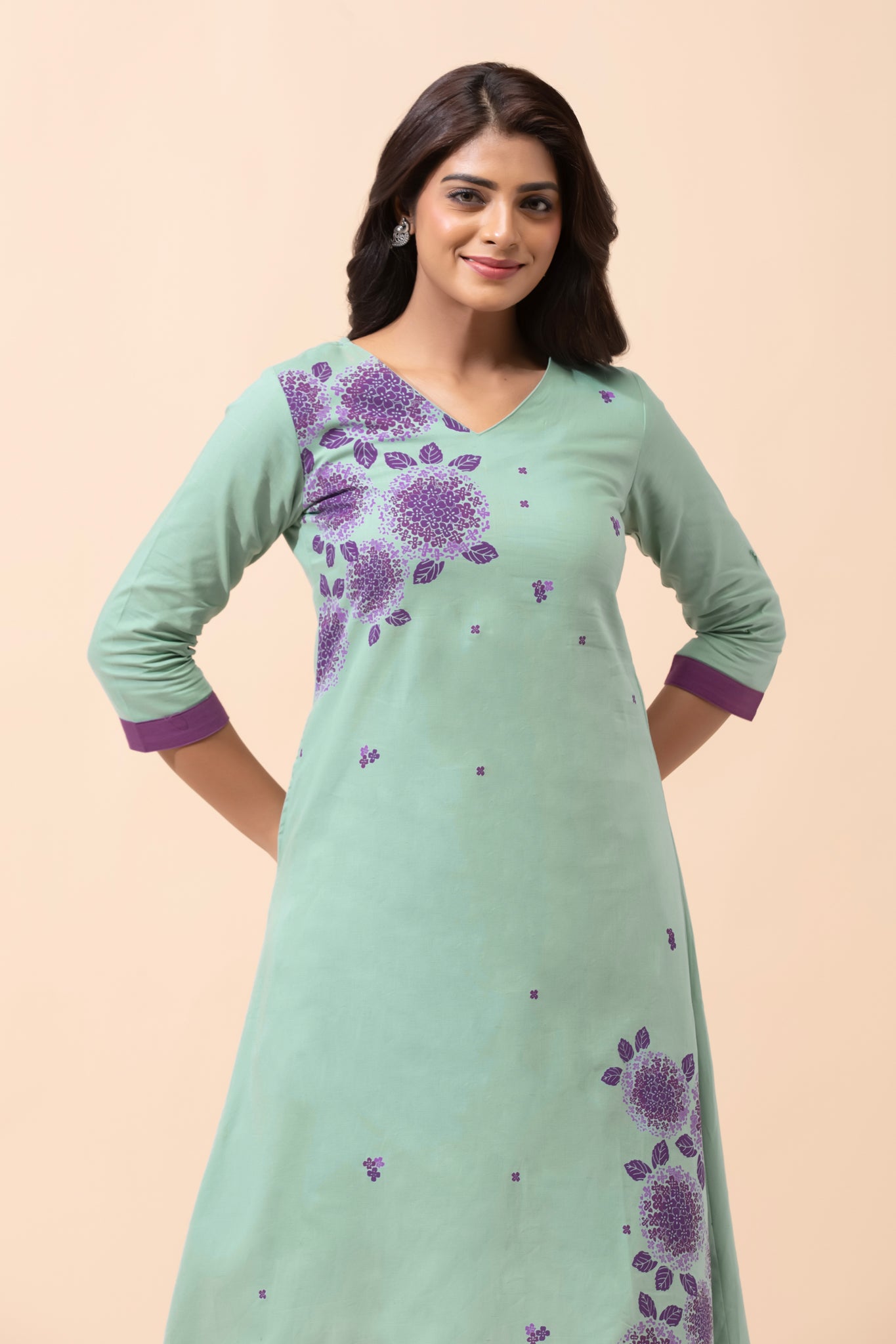 Turquoise Floral Cotton Kurta
