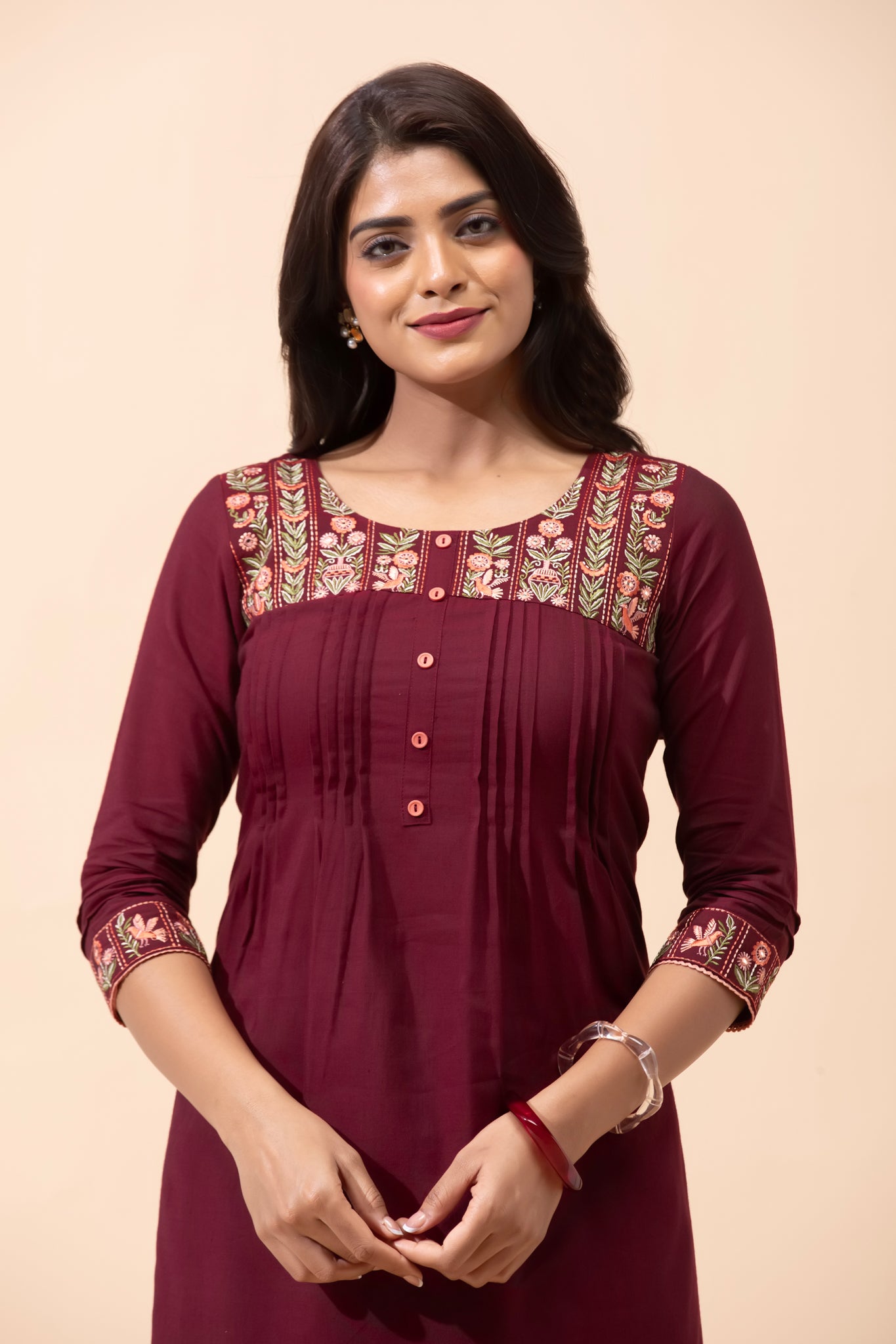 Maroon Floral Cotton Kurta