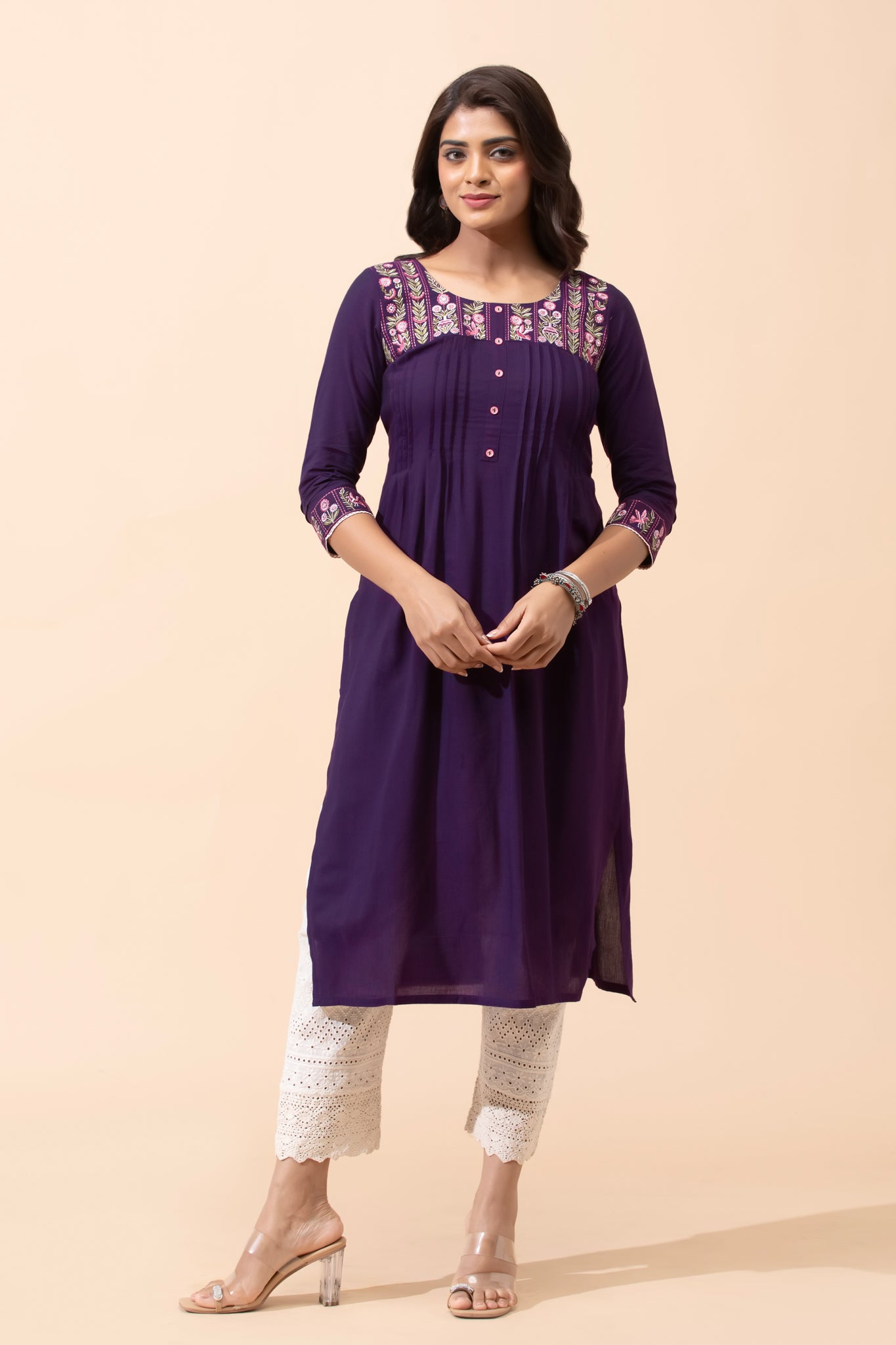 Purple Floral Cotton Kurta