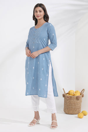 Dobby Weave Cotton Lightweight Blue Kurta