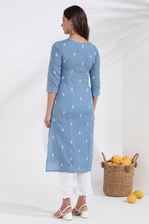 Dobby Weave Cotton Lightweight Blue Kurta