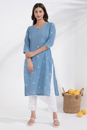 Dobby Weave Cotton Lightweight Blue Kurta