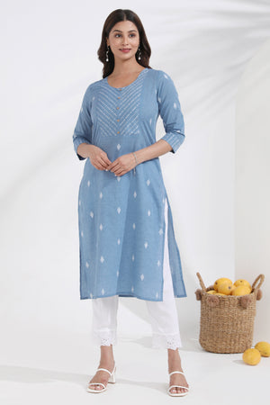 Dobby Weave Cotton Lightweight Blue Kurta