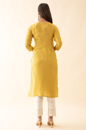 Embroidered Kurta with Foil Mirror Embellishments - Mustard