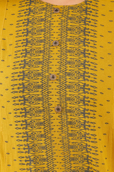 Abstract Printed Multi Slit A Line Kurta Mustard
