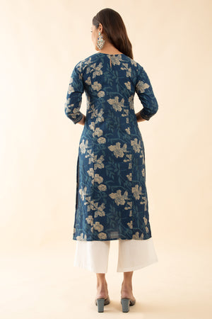 Minimal Cotton Floral Printed Kurta - Blue