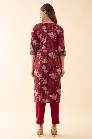 Cotton Floral Printed Kurta - Magenta