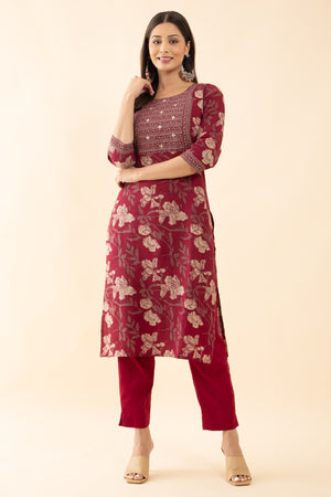 Cotton Floral Printed Kurta - Magenta