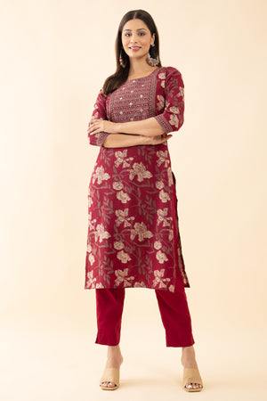 Cotton Floral Printed Kurta - Magenta