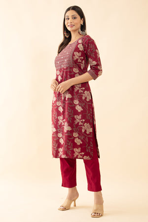 Cotton Floral Printed Kurta - Magenta