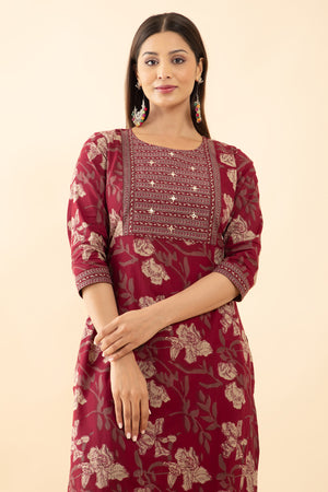 Cotton Floral Printed Kurta - Magenta