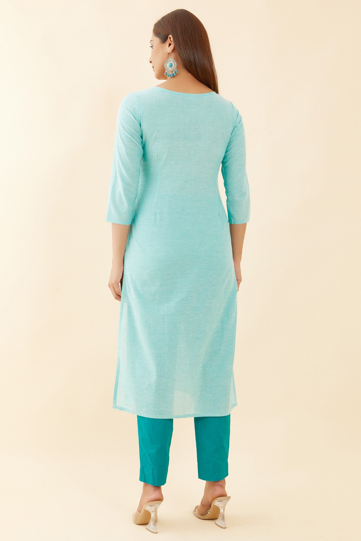 Contrast Floral Embroidered Kurta - Blue