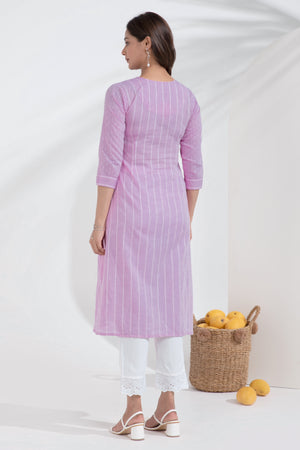 Mandala Embroidered Monochrome Lavendar Dobby Weave Kurta