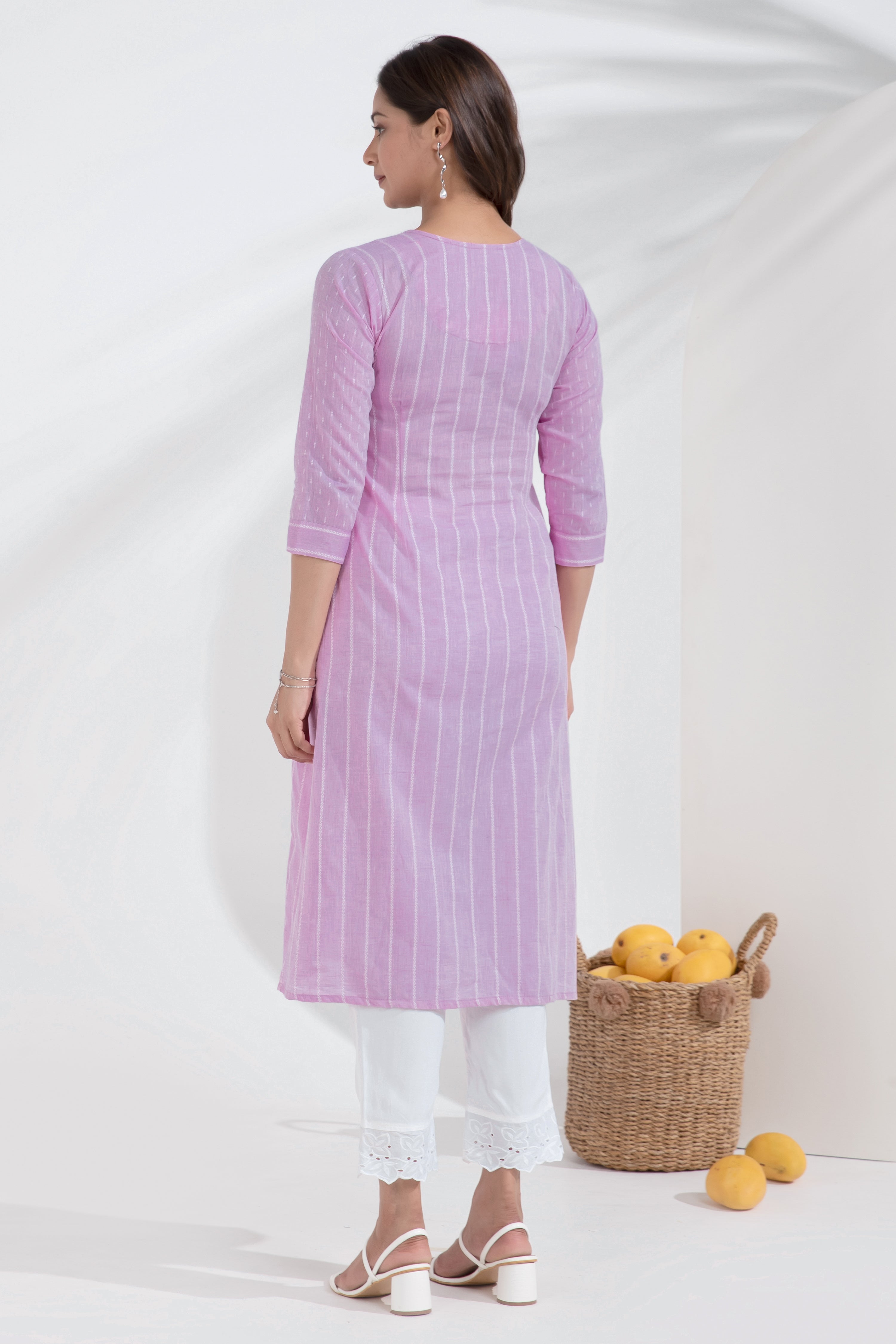 Mandala Embroidered Monochrome Lavendar Dobby Weave Kurta