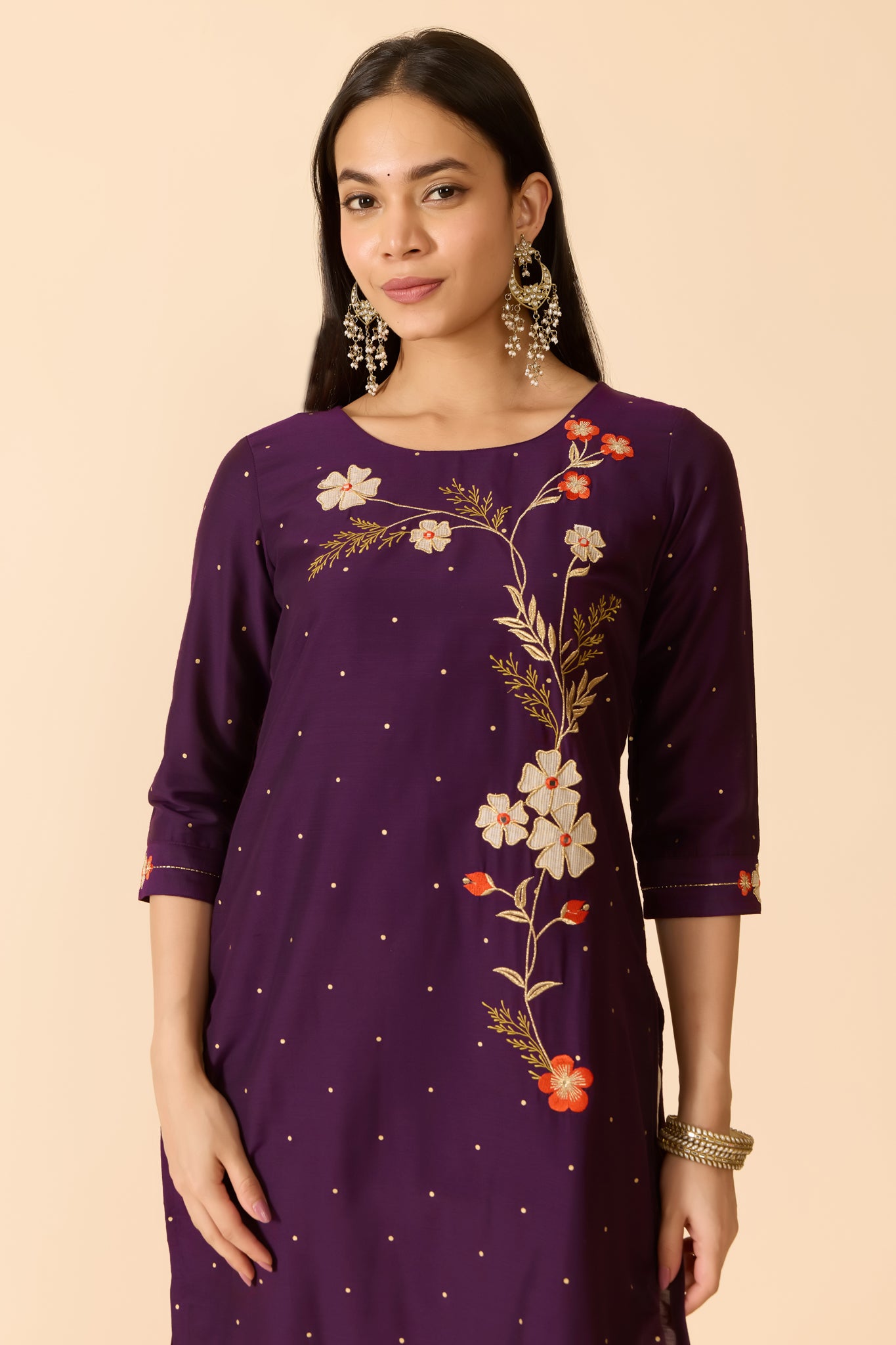 PURPLE KURTA WITH FLORAL EMBROIDERY