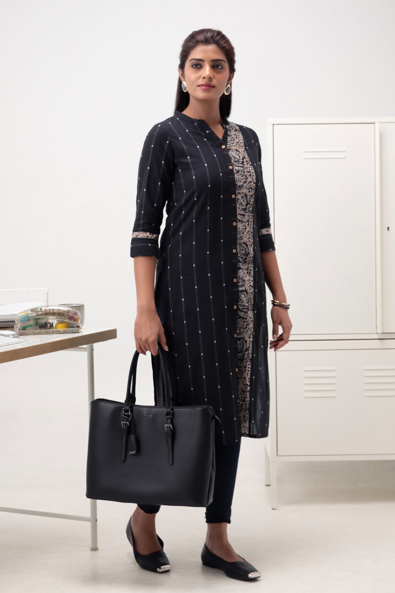 Workwear Black Kalamkari Kurta
