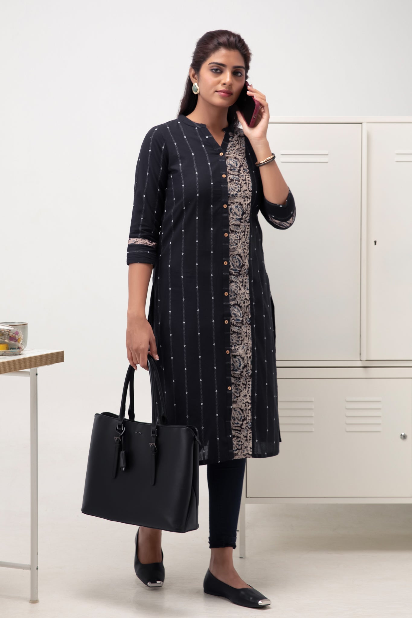 Workwear Black Kalamkari Kurta