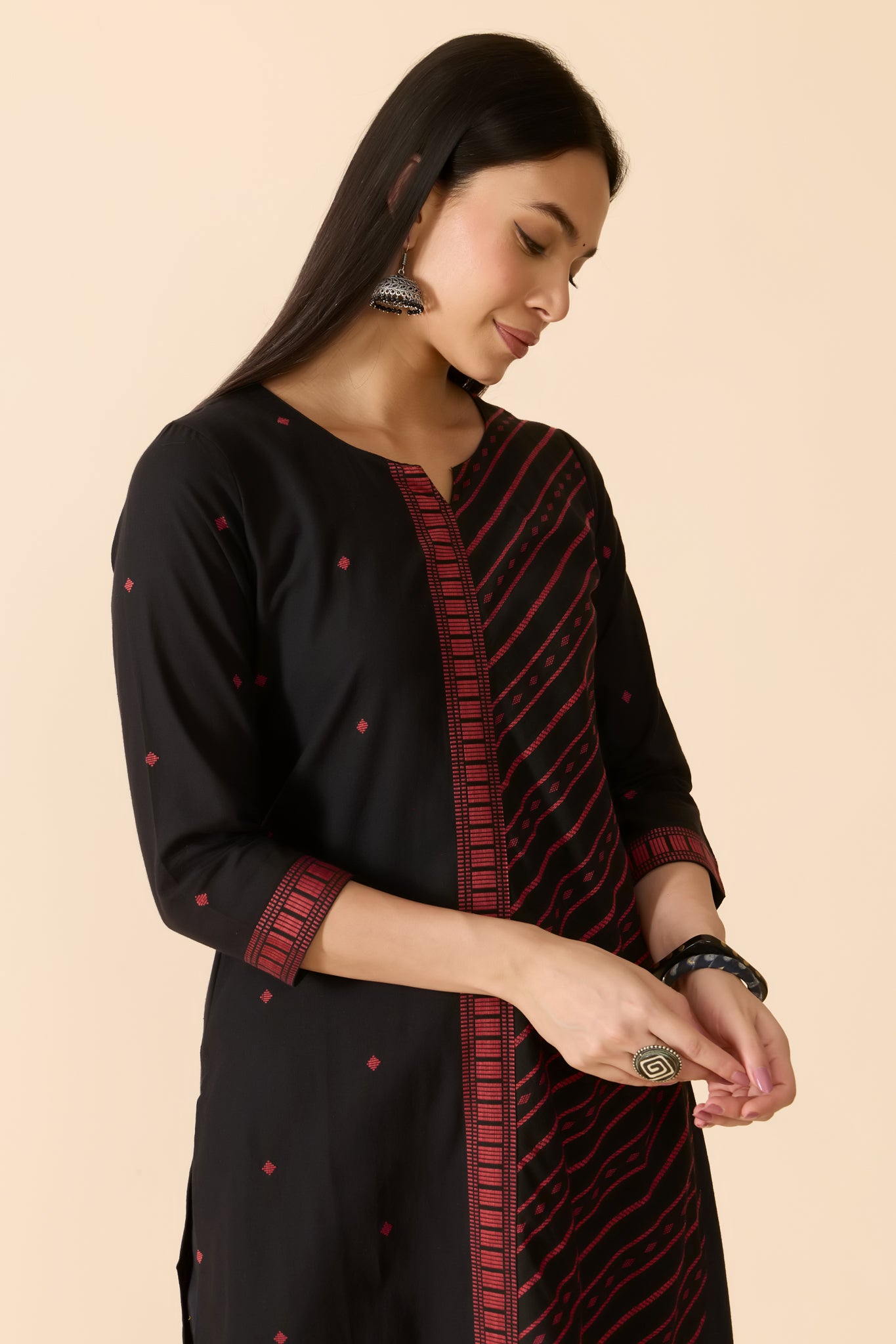 BLACK DOBBY COTTON KURTA