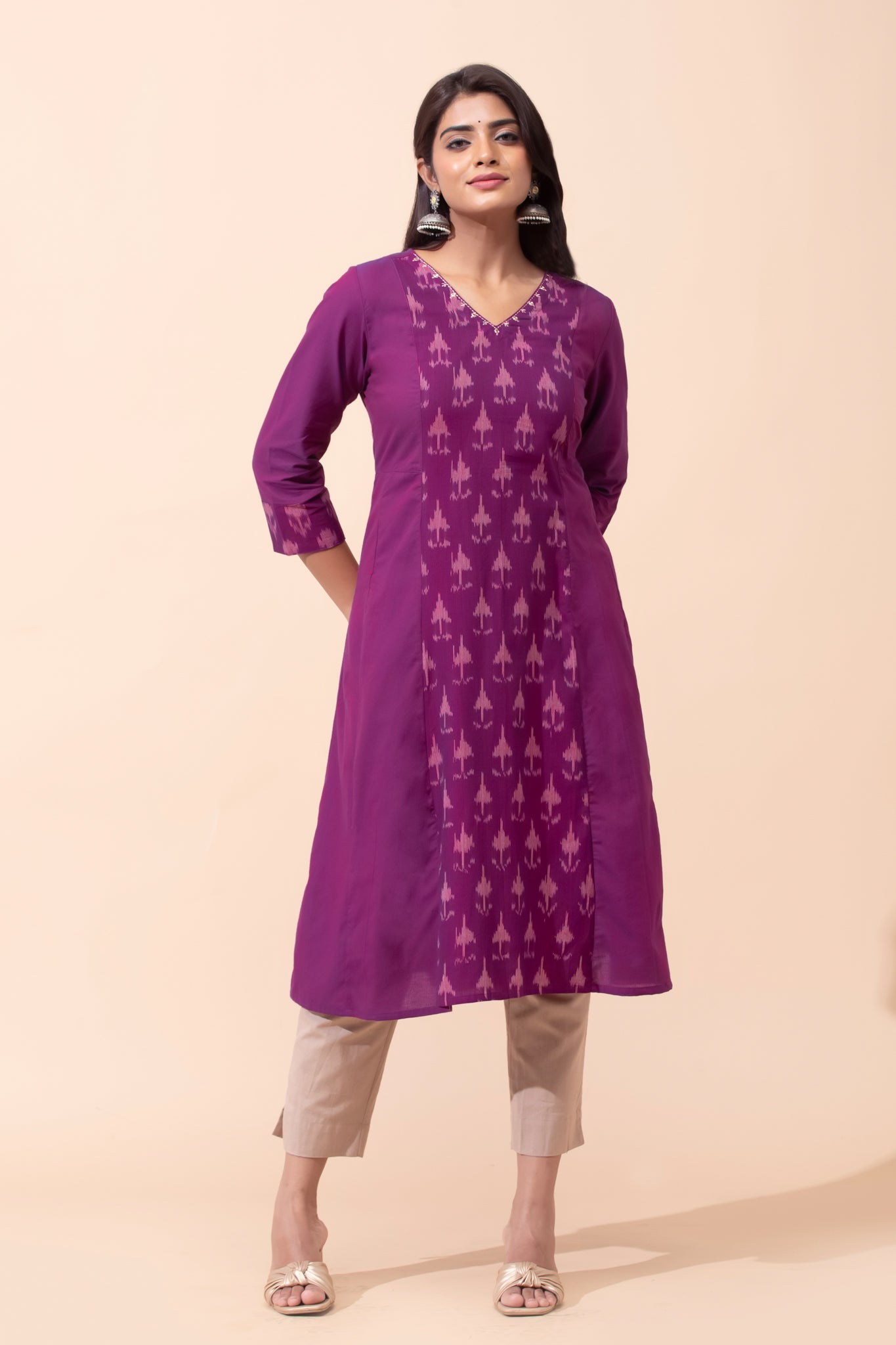 Magenta Ikat Cotton Kurta
