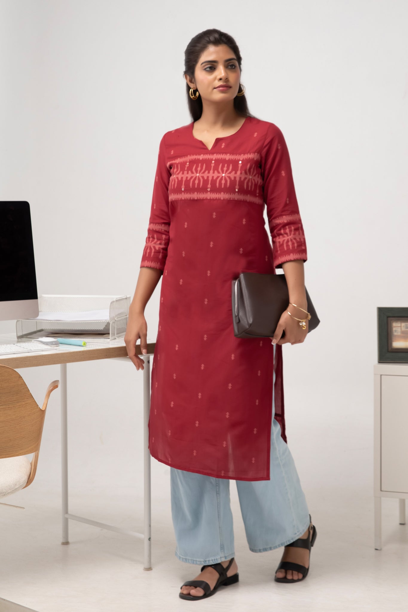 Workwear Red Cotton Kurta