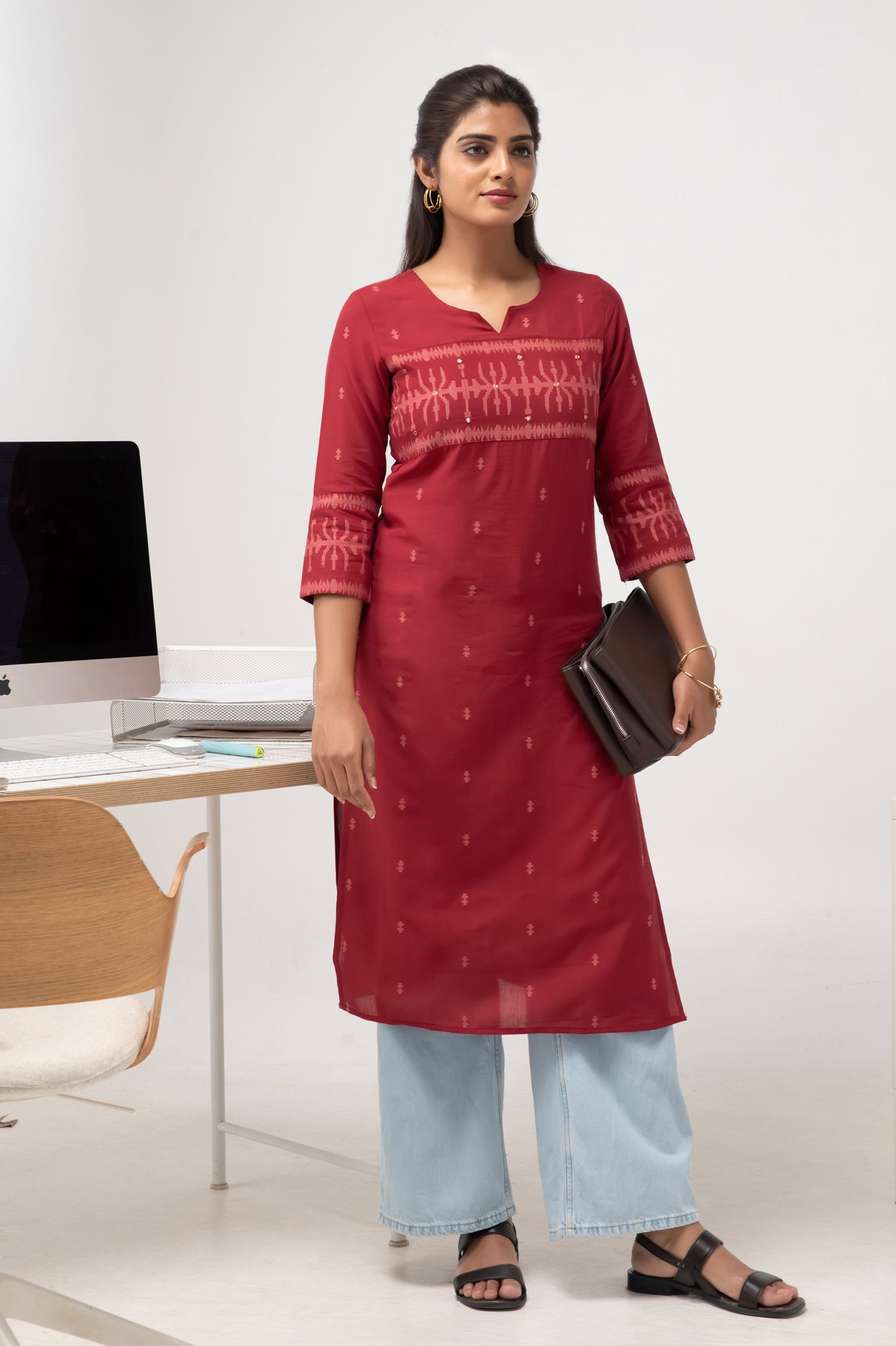 Workwear Red Cotton Kurta