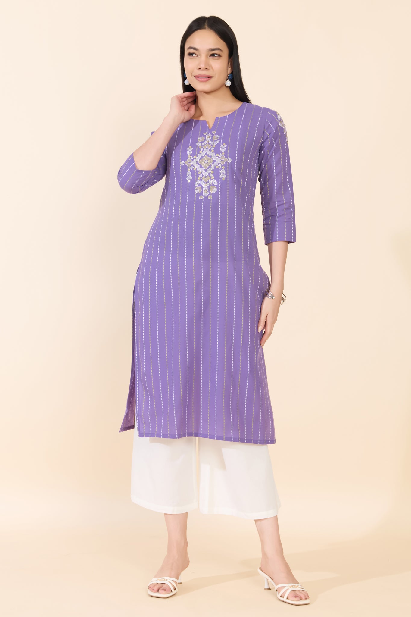 LAVENDER EMBROIDERED COTTON KURTA