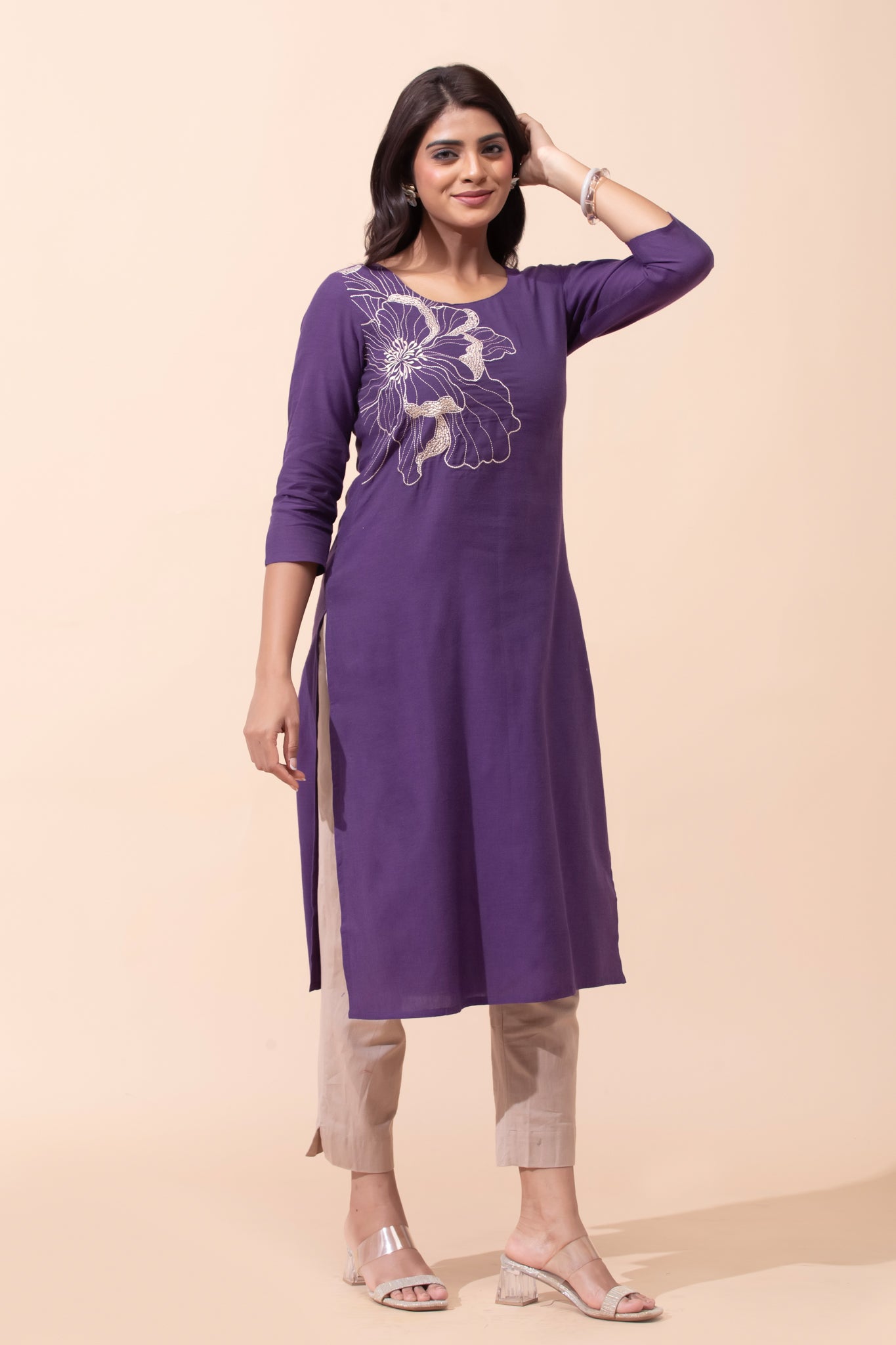 Purple Floral Cotton Kurta