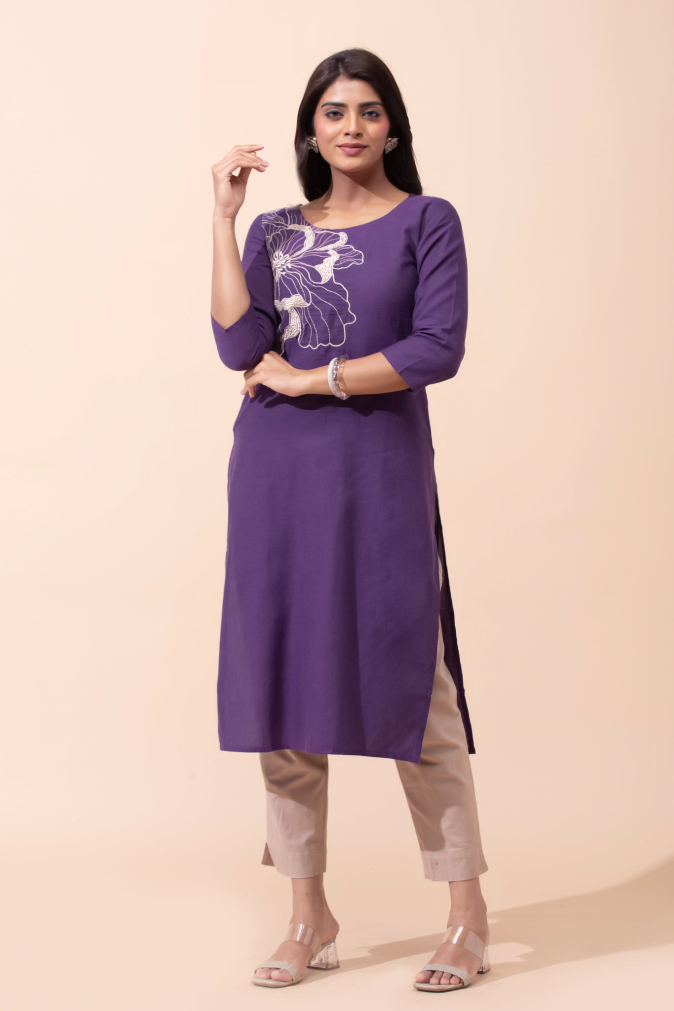 Purple Floral Cotton Kurta