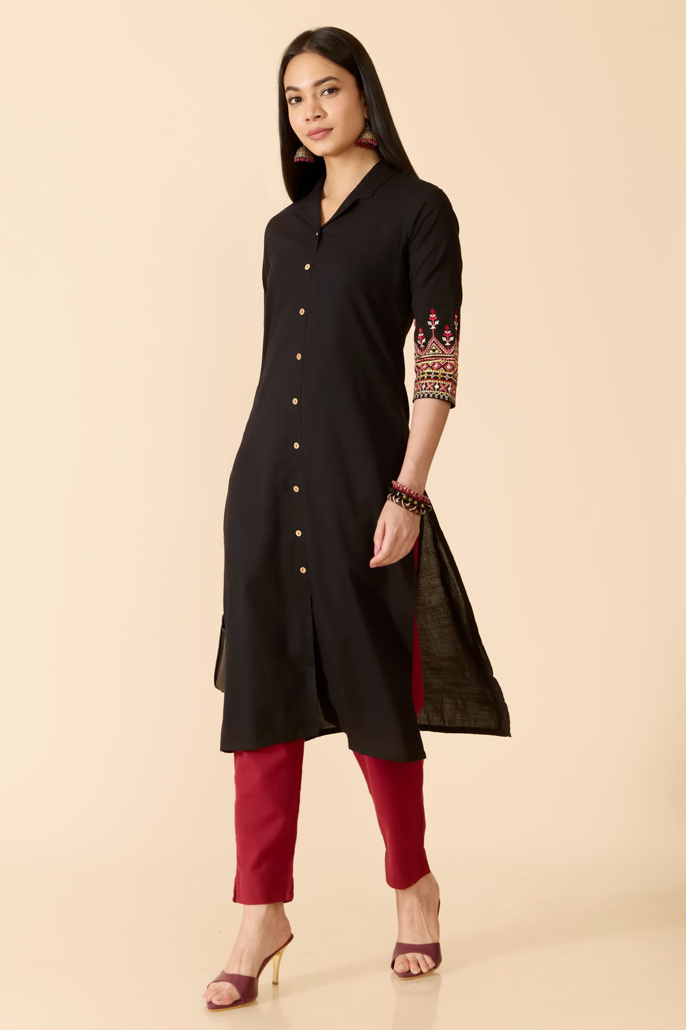 BLACK SOLID COTTON KURTA