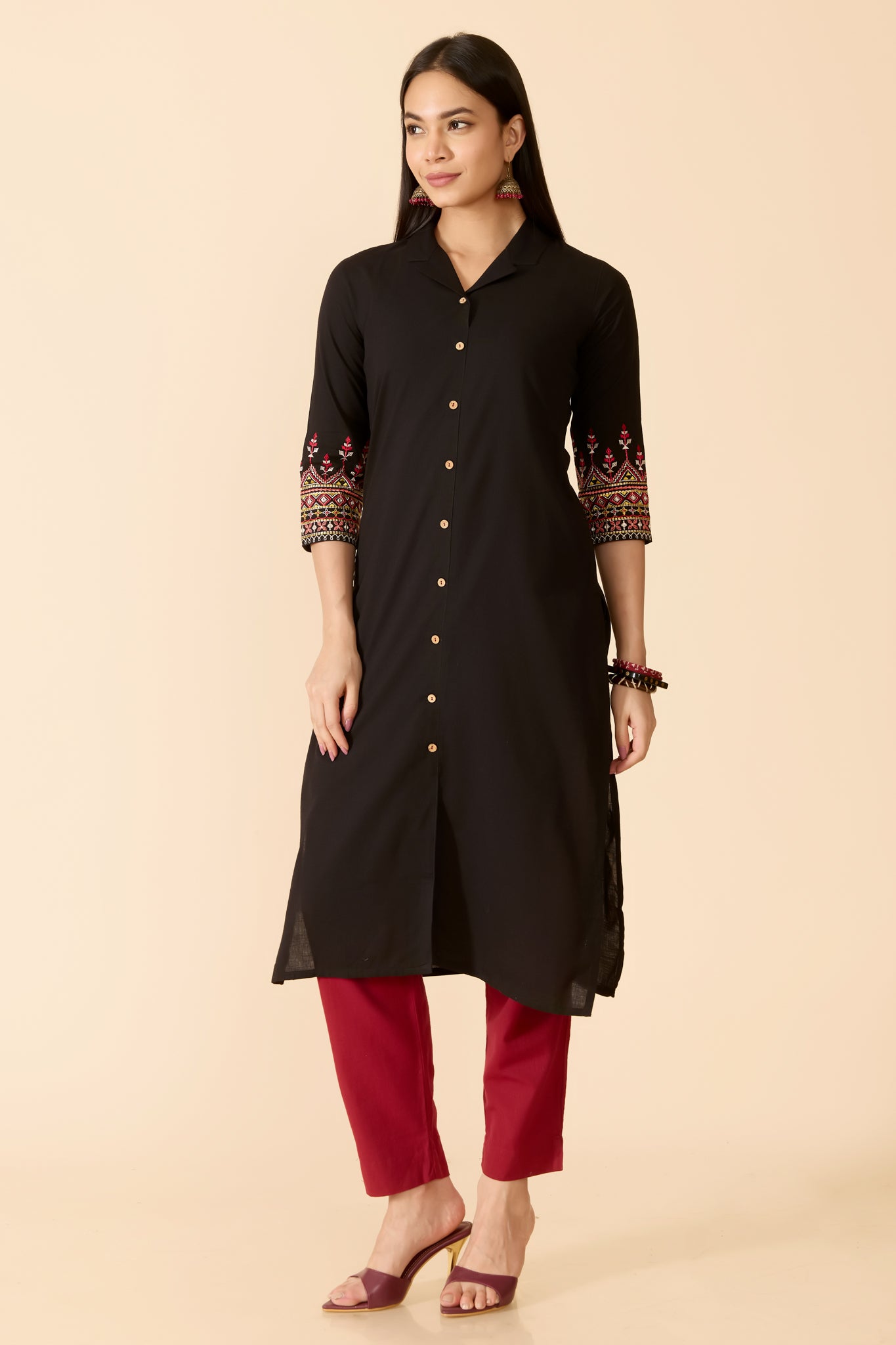 BLACK SOLID COTTON KURTA