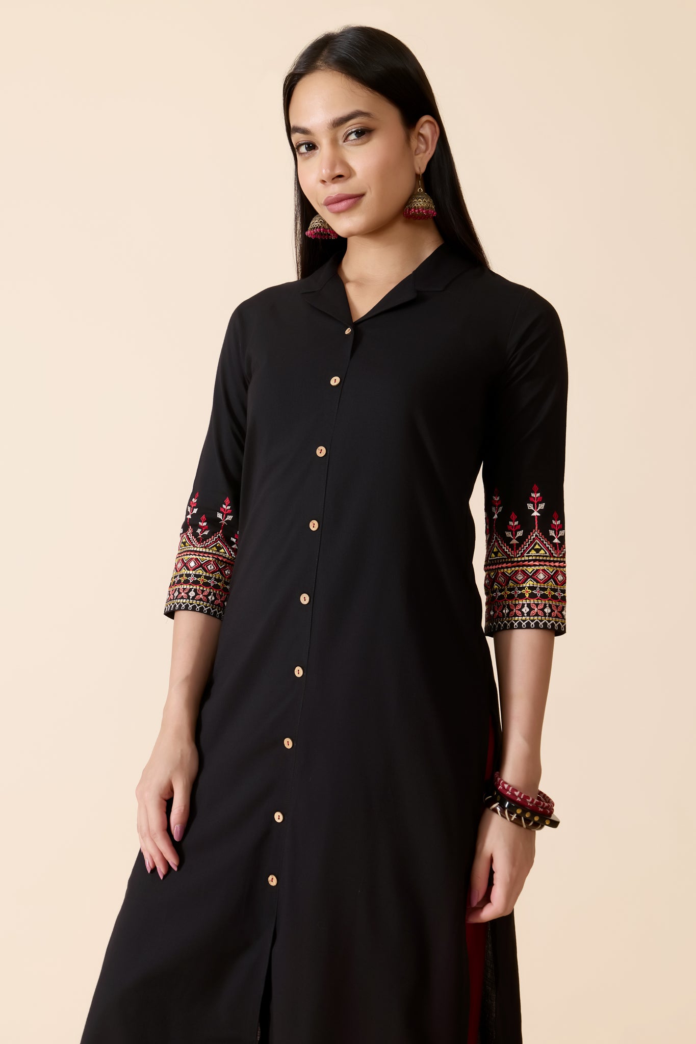 BLACK SOLID COTTON KURTA